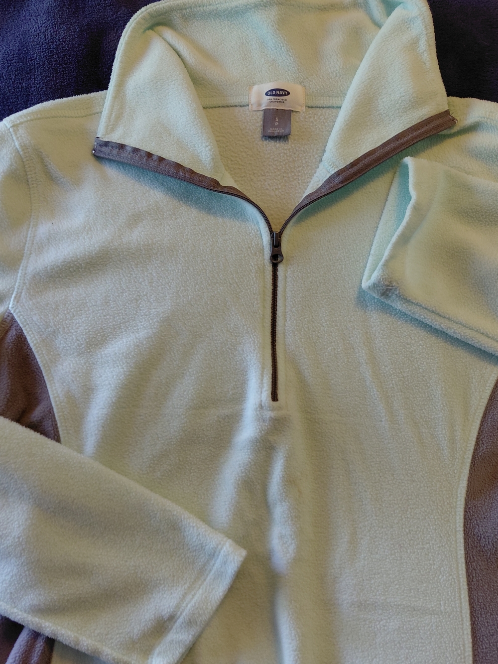 Old Navy Women's Small Petite Aqua Blue Gray Fleece 1/4 Zip Sweatshirt